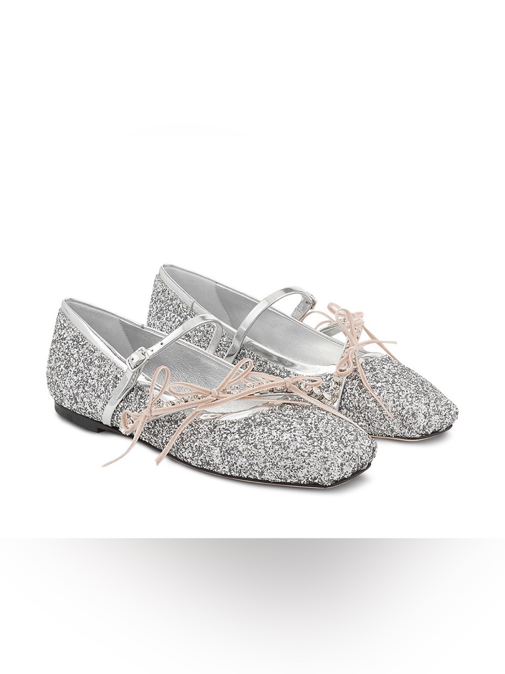 Jimmy Choo Loli Ballerina Mary-Jane Flats Silver Glitter EU 38